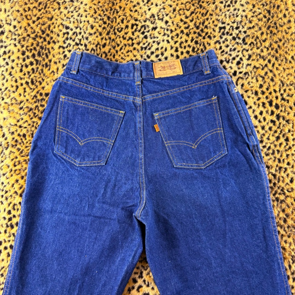 Vintage 1980s Levis 25035-0214 Orange Tab High Waisted Jeans Dark Wash Size 16